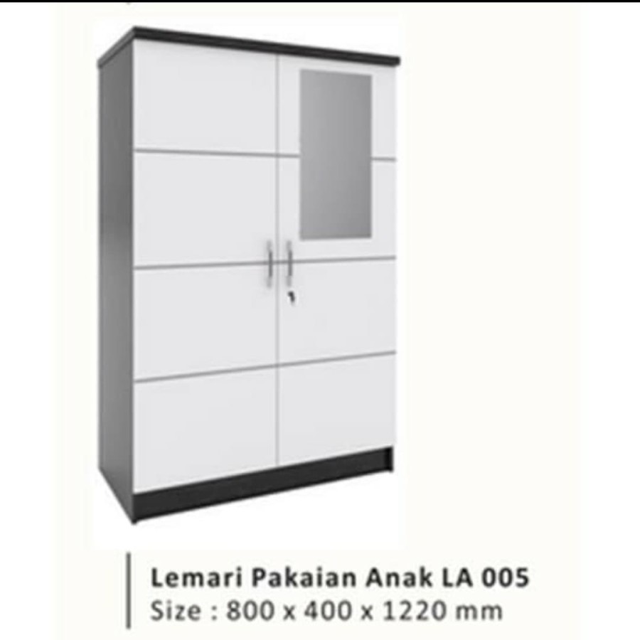 LEMARI ANAK 2 PINTU PUTIH PINTU CERMIN LA 005